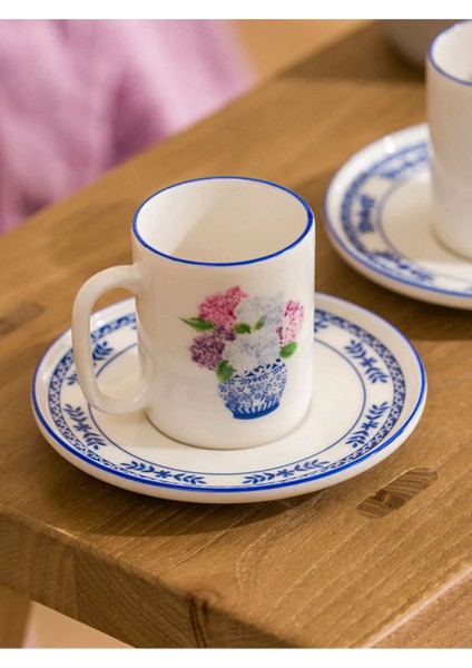 Mavi çiçek desenli 2 kişilik porselen kahve fincan takımı, 4 parça, 90 ml fiyatları