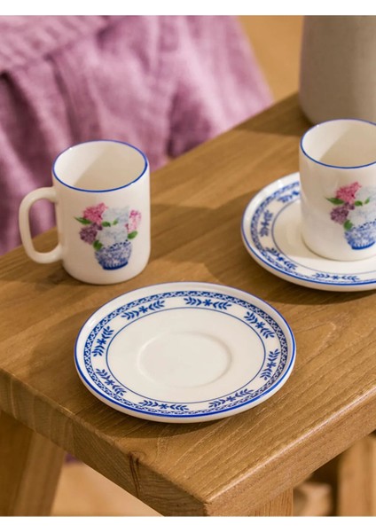 Mavi çiçek desenli 2 kişilik porselen kahve fincan takımı, 4 parça, 90 ml modelleri