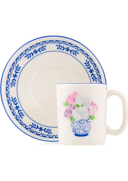 Mavi çiçek desenli 2 kişilik porselen kahve fincan takımı, 4 parça, 90 ml indirimleri