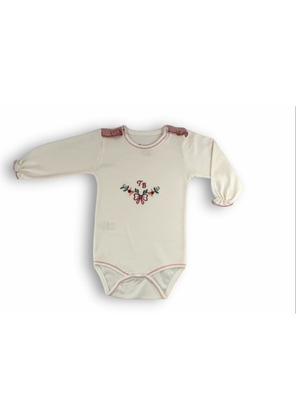 3-6 6-9 9-12 Ay Tb Çiçek Nakışlı Bandanalı Uzun Kollu Zıbınlı 3lü Kız Bebek Takımı Ekru fiyatları