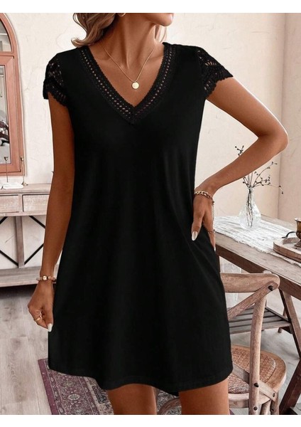 Kadın Kısa Kollu V Yakalı Viskon Elbise fiyatları