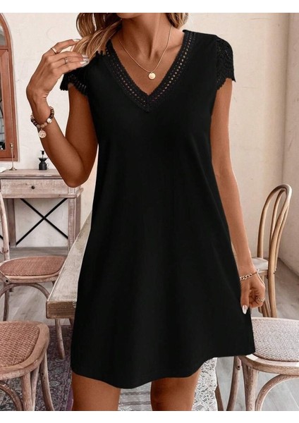 Kadın Kısa Kollu V Yakalı Viskon Elbise modelleri
