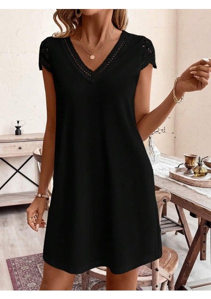 Kadın Kısa Kollu V Yakalı Viskon Elbise fırsatları