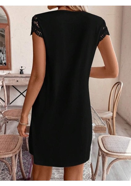 Kadın Kısa Kollu V Yakalı Viskon Elbise