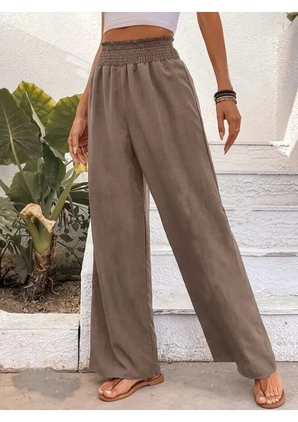 Kadın Yüksek Bel Lastikli Ithal Krep Pantolon