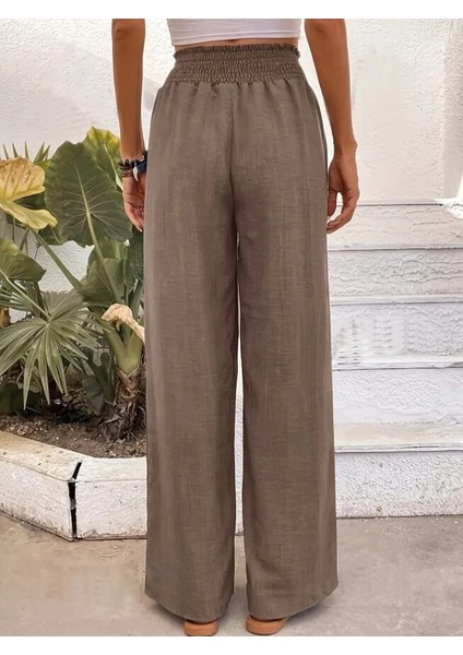 Kadın Yüksek Bel Lastikli Ithal Krep Pantolon modelleri