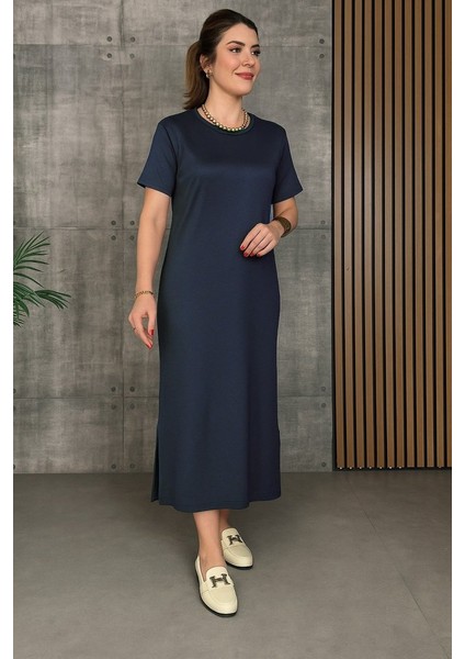 Miracotton Kadın Kısa Kollu Bisiklet Yaka Yırtmaçlı Viskon Iki Iplik Elbise fiyatları