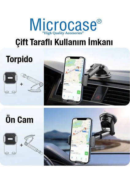 Siyah Araç İçi Döner ve Ayarlanabilir Telefon Tutucu, Vantuzlu, Mıknatıslı, Çok Fonksiyonlu