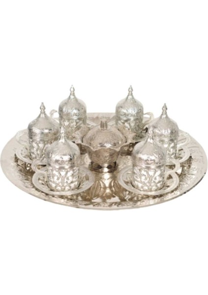 6 kişilik bakır ve gümüş desenli şık kahve fincan takımı, 90 ml, 6 parça