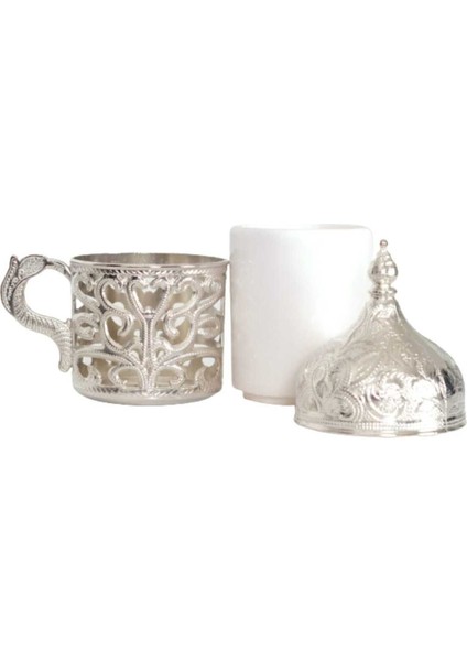 6 kişilik bakır ve gümüş desenli şık kahve fincan takımı, 90 ml, 6 parça