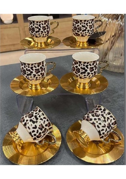 Altı kişilik kahverengi kahve fincan takımı, şık ve kullanışlı tasarım, 12+ parça modelleri