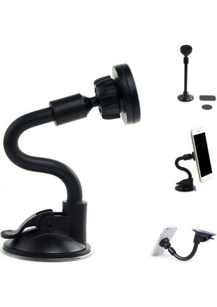 Esnek araç içi telefon tutucu, vantuzlu, ayarlanabilir, siyah, güçlü ve kullanışlı