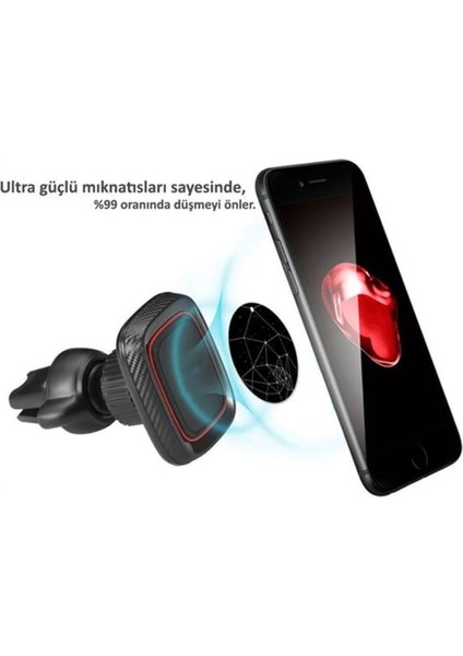 Güçlü mıknatıslı araç içi havalandırma telefonu tutucu, şık siyah renk, 2 yıl garanti