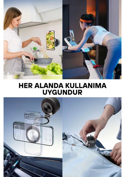 Güçlü mıknatıslı vantuzlu telefon tutucu, her zemine uyum sağlar, şık ve pratik kullanım