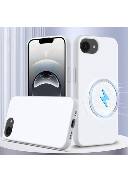 iPhone 16E Kılıfı Için Magsafe Anti-Düşme Sıvı Silikon Telefon Kılıfı ile Uyumlu-Beyaz (Yurt Dışından)