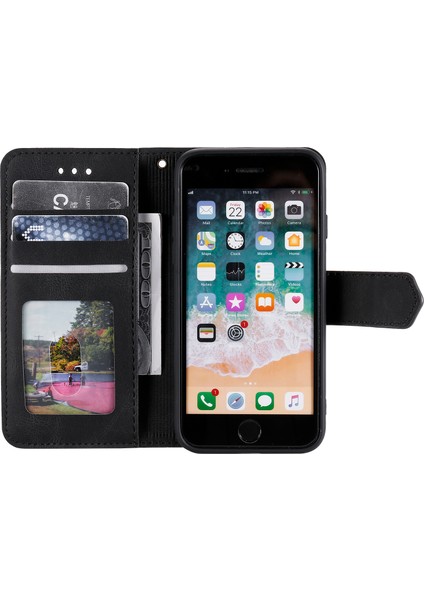 iPhone 16E Deri Kılıf Ekleme Dikişli Cüzdan Telefon Kılıfı Bilek Kayışı Ile-Siyah (Yurt Dışından) modelleri