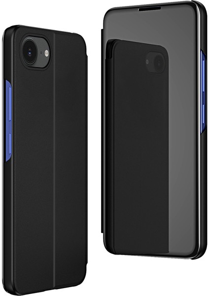 iPhone 16E Kılıf Görünüm Penceresi Standı Deri Kapaklı Telefon Kılıfı-Siyah (Yurt Dışından)