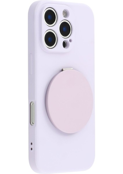 iPhone 16 Pro Kılıfı Düz ​​kenar Koruma Tpu+Pc Telefon Kılıfı Aynalı Ayaklı-Açık Mor (Yurt Dışından)