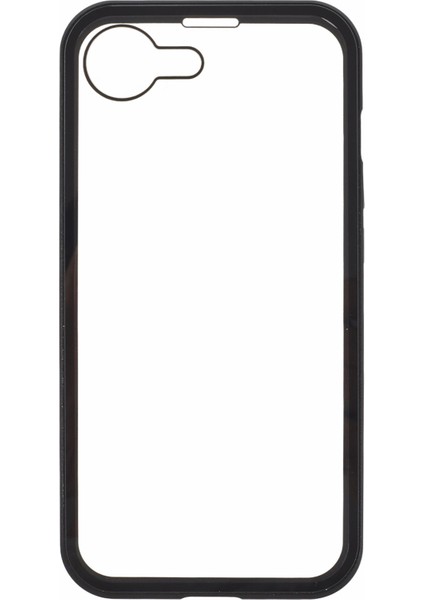 iPhone 16E Kılıfı Çift Taraflı Temperli Cam Manyetik Şeffaf Telefon Kılıfı-Siyah (Yurt Dışından)