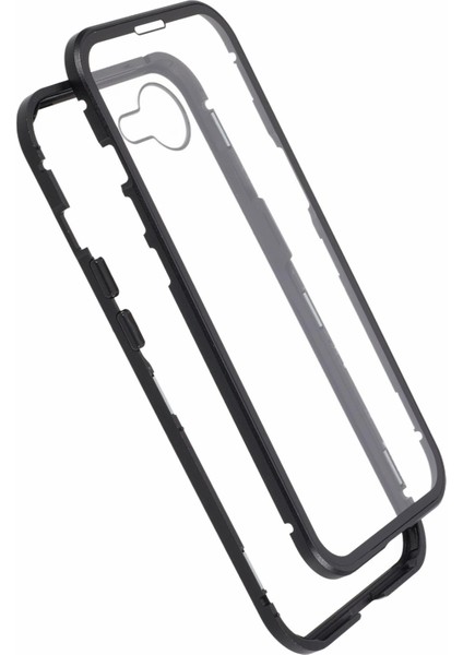 iPhone 16E Kılıfı Çift Taraflı Temperli Cam Manyetik Şeffaf Telefon Kılıfı-Siyah (Yurt Dışından)