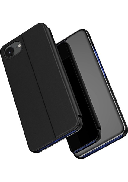 iPhone 16E Kılıf Görünüm Penceresi Standı Deri Kapaklı Telefon Kılıfı-Siyah (Yurt Dışından)