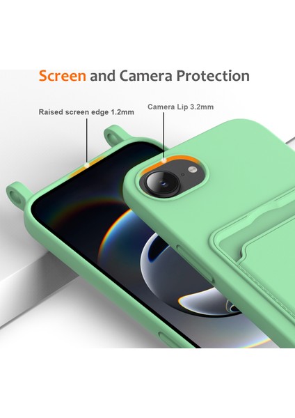 iPhone 16E Kılıfı Sıvı Silikon Kart Tutucu Arka Telefon Kılıfı Kordonlu-Yeşil (Yurt Dışından) indirimleri