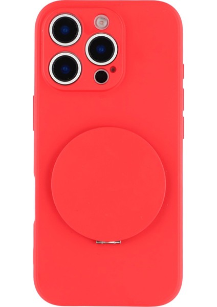 iPhone 16 Pro Kılıfı Düz ​​kenar Koruma Tpu+Pc Telefon Kılıfı Aynalı Ayaklık-Kırmızı (Yurt Dışından) modelleri