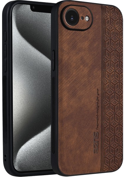 Azns iPhone 16E Kılıf Koruyucu Pu Deri Kaplı Tpu Telefon Kabuğu-Kahverengi (Yurt Dışından)