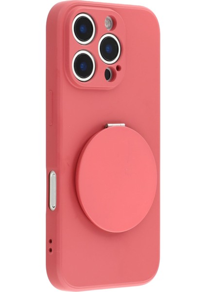 iPhone 16 Pro Kılıfı Düz ​​kenar Koruma Tpu+Pc Telefon Kılıfı Aynalı Ayaklı-Açık Kırmızı (Yurt Dışından)