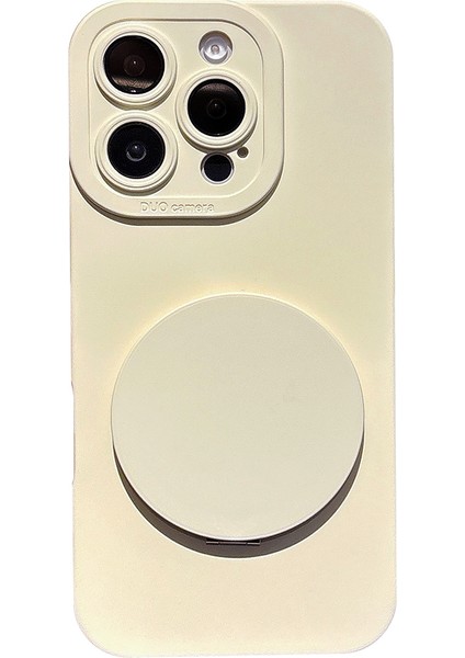 iPhone 16 Pro Max Kılıfı Düz ​​kenar Koruma Tpu+Pc Telefon Kılıfı Aynalı Ayaklı-Beyaz (Yurt Dışından)