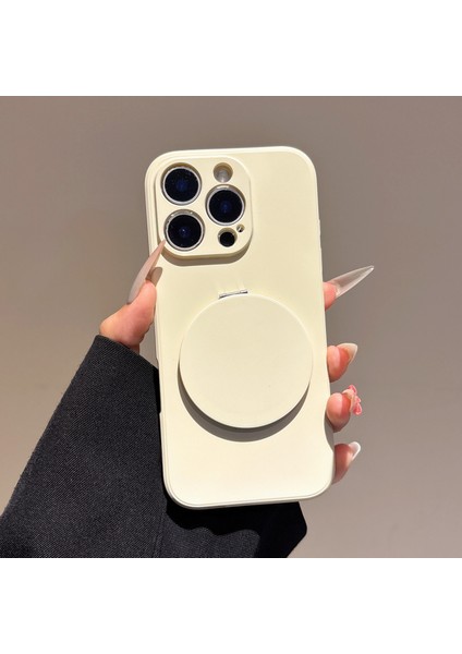 iPhone 16 Pro Max Kılıfı Düz ​​kenar Koruma Tpu+Pc Telefon Kılıfı Aynalı Ayaklı-Beyaz (Yurt Dışından) fiyatları