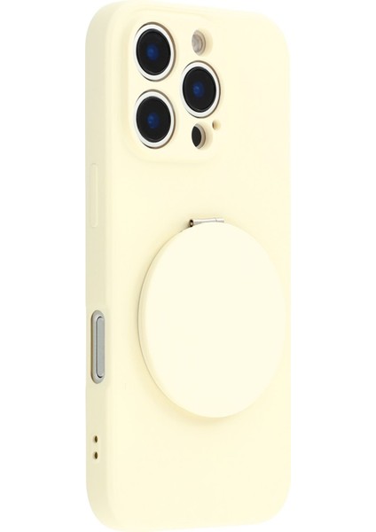 iPhone 16 Pro Kılıfı Düz ​​kenar Koruma Tpu+Pc Telefon Kılıfı Aynalı Ayaklı-Beyaz (Yurt Dışından)