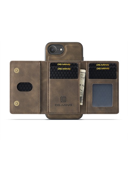 Dg.mıng M2 Serisi iPhone 16E Kılıf Pu+Pc+Tpu Telefon Kılıfı Çıkarılabilir Cüzdan-Kahve (Yurt Dışından)