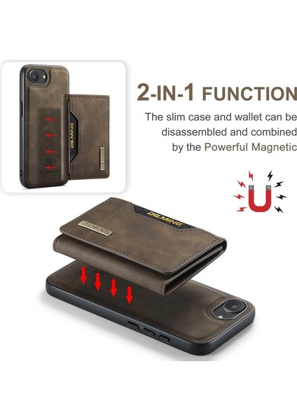 Dg.mıng M2 Serisi iPhone 16E Kılıf Pu+Pc+Tpu Telefon Kılıfı Çıkarılabilir Cüzdan-Kahve (Yurt Dışından)