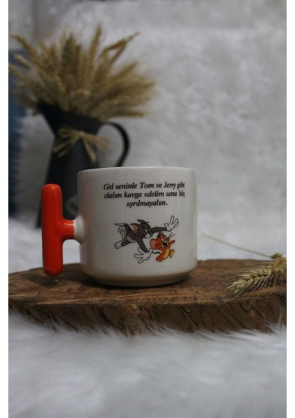 Krem Renkli Eğlenceli Yazılı Tüplü Kupa Bardak, 1 Kişilik, Bej Renk