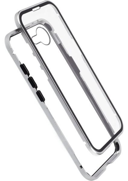iPhone 16E Kılıfı Çift Taraflı Temperli Cam Manyetik Şeffaf Telefon Kılıfı-Gümüş (Yurt Dışından)
