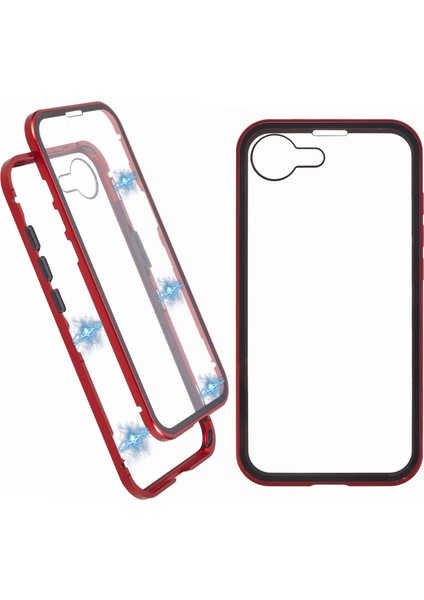 iPhone 16E Kılıfı Çift Taraflı Temperli Cam Manyetik Şeffaf Telefon Kılıfı-Kırmızı (Yurt Dışından)