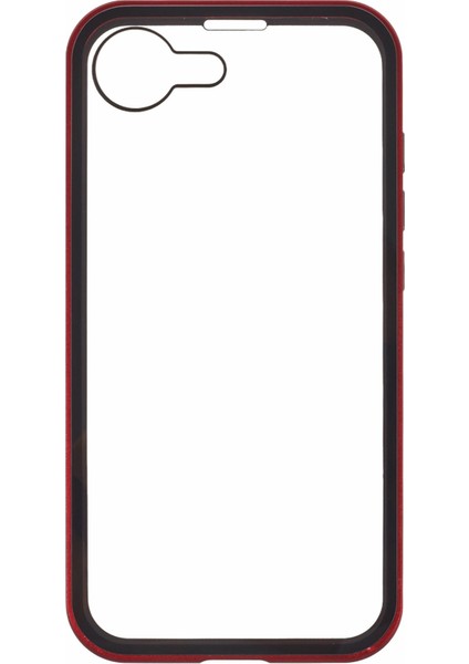 iPhone 16E Kılıfı Çift Taraflı Temperli Cam Manyetik Şeffaf Telefon Kılıfı-Kırmızı (Yurt Dışından)