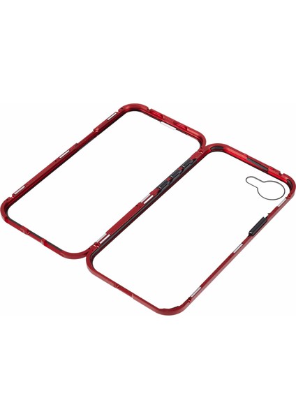 iPhone 16E Kılıfı Çift Taraflı Temperli Cam Manyetik Şeffaf Telefon Kılıfı-Kırmızı (Yurt Dışından)