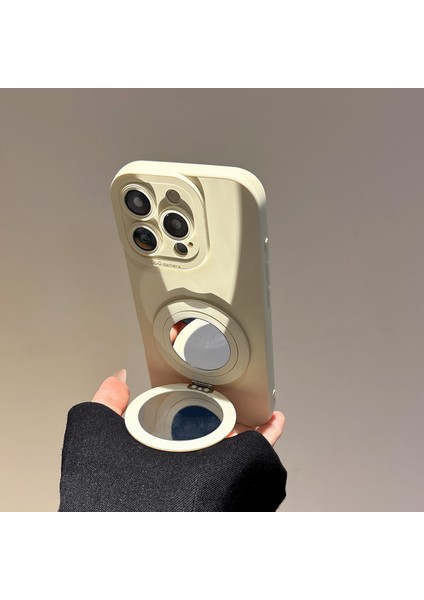 iPhone 16 Pro Max Kılıfı Düz ​​kenar Koruma Tpu+Pc Telefon Kılıfı Aynalı Ayaklı-Siyah (Yurt Dışından) modelleri
