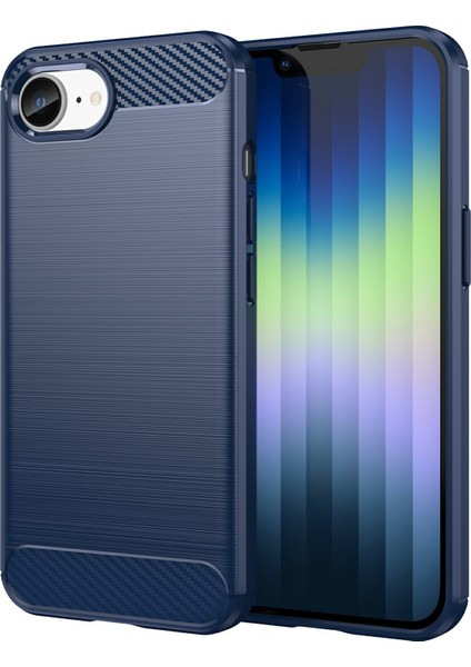iPhone 16E Kılıfı Koruyucu Telefon Kılıfı Karbon Fiber Doku Fırçalanmış-Mavi (Yurt Dışından)