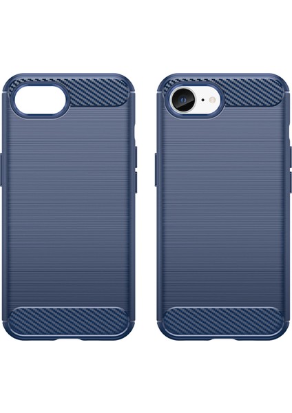 iPhone 16E Kılıfı Koruyucu Telefon Kılıfı Karbon Fiber Doku Fırçalanmış-Mavi (Yurt Dışından)
