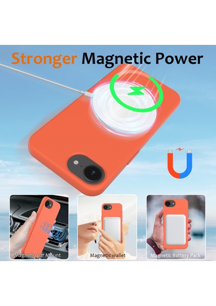 iPhone 16E Kılıfı Için Magsafe Anti-Düşme Sıvı Silikon Telefon Kılıfı ile Uyumlu-Turuncu (Yurt Dışından)