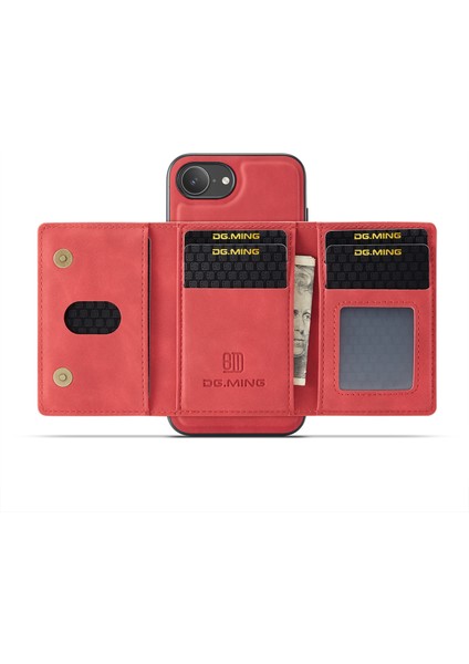 Dg.mıng M2 Serisi iPhone 16E Kılıf Pu+Pc+Tpu Telefon Kılıfı Çıkarılabilir Cüzdan-Kırmızı (Yurt Dışından)