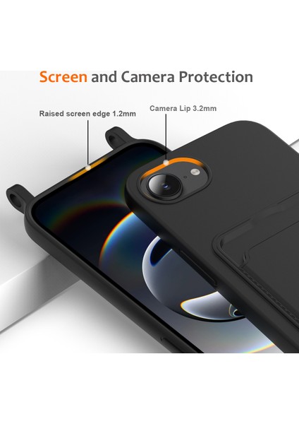 iPhone 16E Kılıfı Sıvı Silikon Kart Tutucu Arka Telefon Kılıfı Kordonlu-Siyah (Yurt Dışından) indirimleri