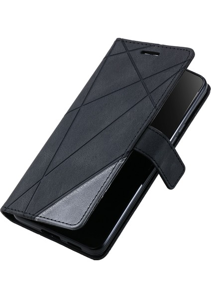 iPhone 16E Kılıf Baskılı Çizgiler Pu Deri Ekleme Cüzdan Telefon Kılıfı-Siyah (Yurt Dışından)