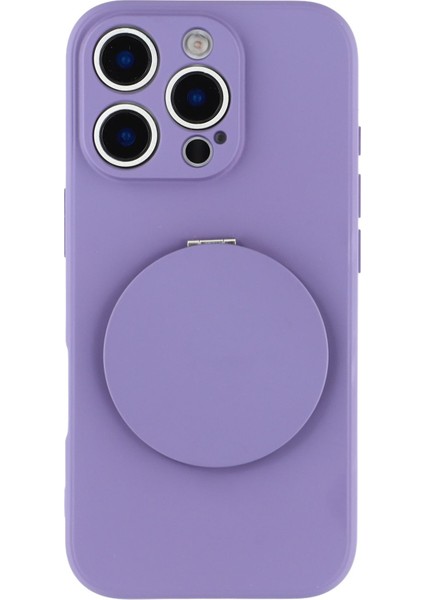 iPhone 16 Pro Kılıfı Düz ​​kenar Koruma Tpu+Pc Telefon Kılıfı Aynalı Ayaklık-Mor (Yurt Dışından) modelleri