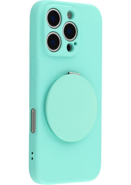 iPhone 16 Pro Kılıfı Düz ​​kenar Koruma Tpu+Pc Telefon Kılıfı Aynalı Ayaklık-Yeşil (Yurt Dışından)