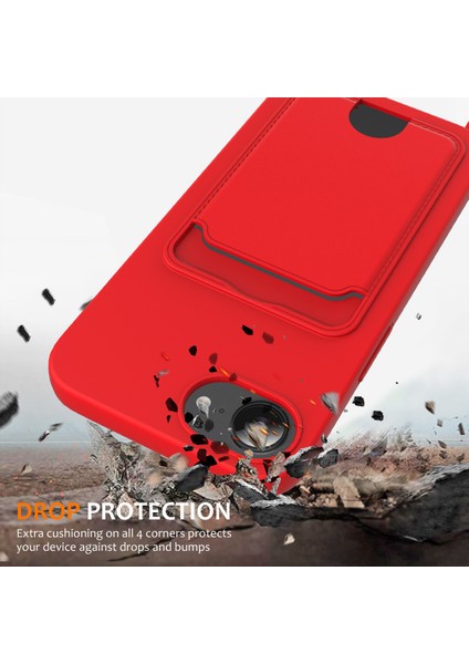 iPhone 16E Kılıfı Sıvı Silikon Kart Tutucu Arka Telefon Kılıfı Kordonlu-Kırmızı (Yurt Dışından)