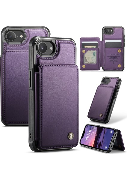 iPhone 16E Telefon Kılıfı Caseme C22 Deri Arka Kapak Rfıd Engelleme Kart Yuvaları Ile-Mor (Yurt Dışından)